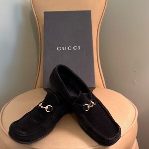 Gucci black suede squared toed loafers size 8.5